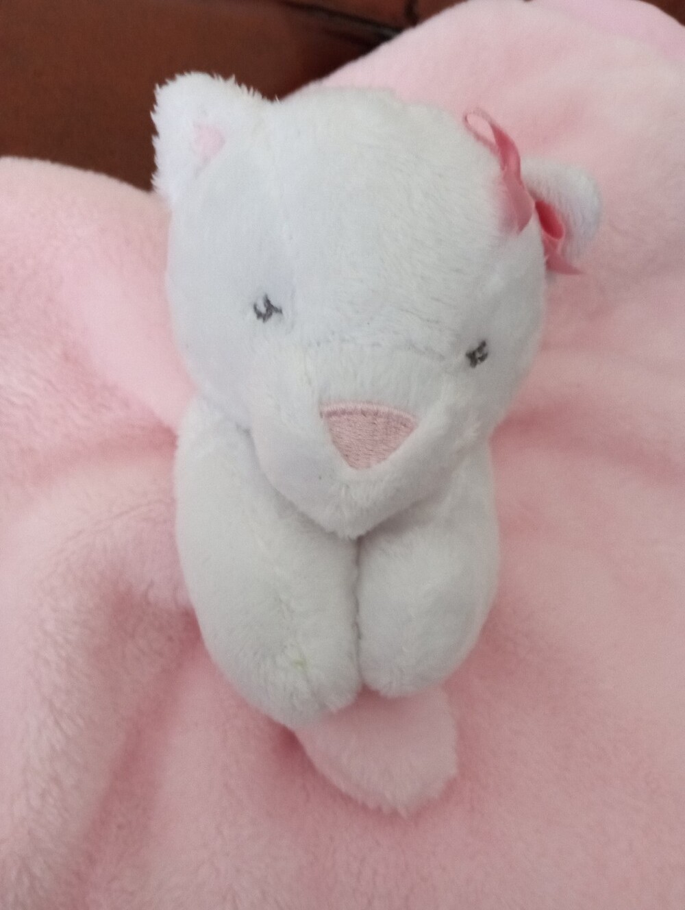Carters 2018 Pink White Kitty Cat Lovey Security Blanket Pink  Bow Embroidered